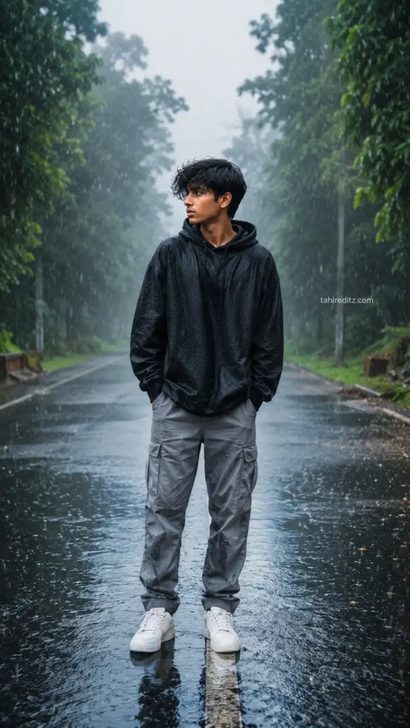 Cinematic Rain Road Portrait