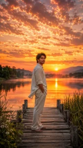 Peaceful Wooden Pier Sunset Portrait