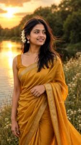 Riverside Saree Golden Hour Portrait
