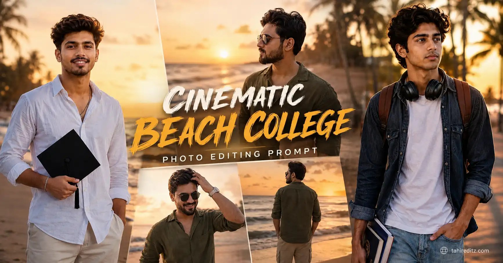 Cinematic Beach College Photo Editing Prompt