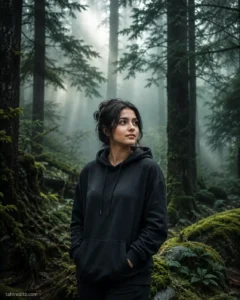 Cinematic Foggy Forest Road Portrait