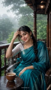 Peaceful Rain Balcony Portrait