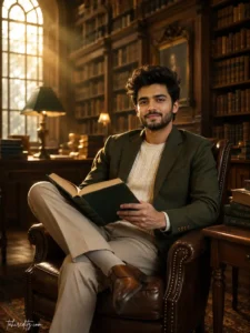 Elegant Library Editorial Portrait