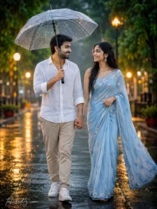 Happy Couple with Open Umbrella